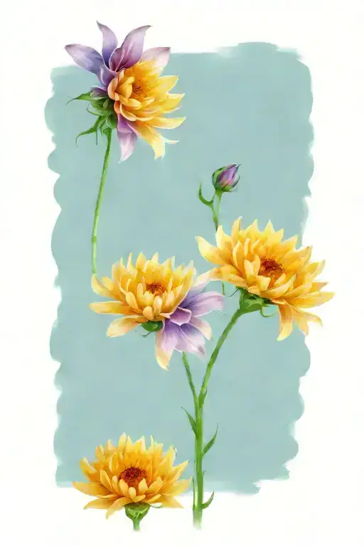 An Intricate Design Of A Chrysanthemum And Larkspur Blooming From An Open Art Book