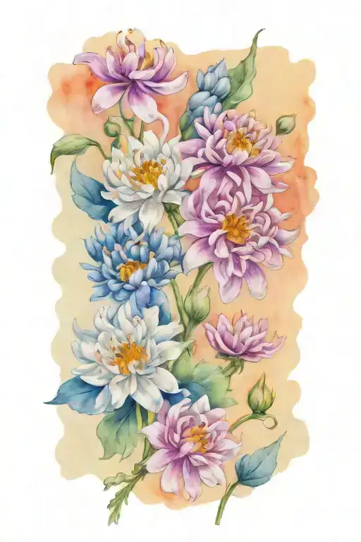 An Intricate Design Of A Chrysanthemum And Larkspur Blooming From An Open Art Book