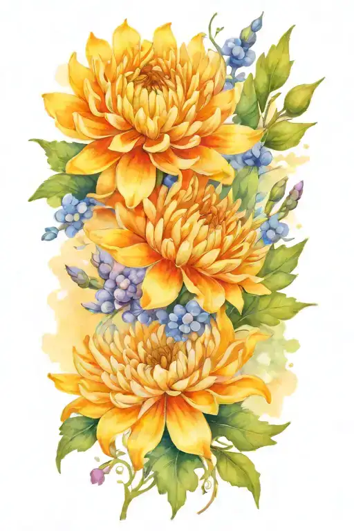 An Intricate Design Of A Chrysanthemum And Larkspur