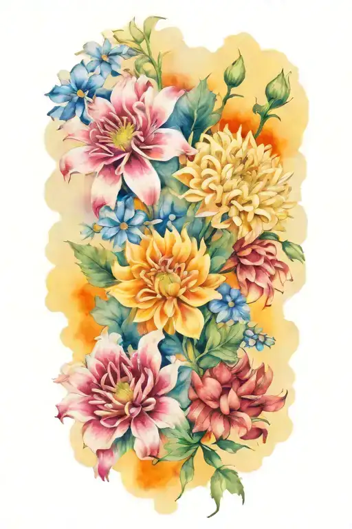 An Intricate Design Of A Chrysanthemum And Larkspur