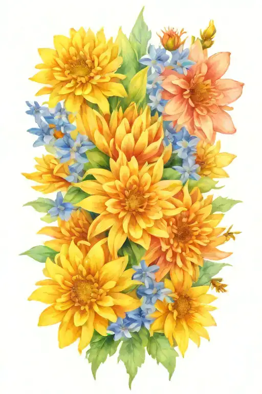 An Intricate Design Of A Chrysanthemum And Larkspur