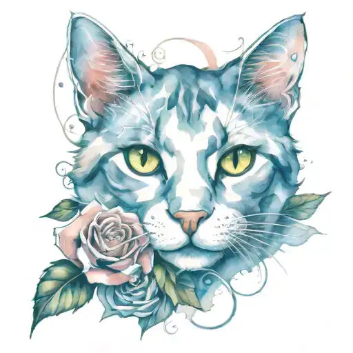 Cat With A Rose In The Mouth