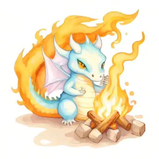 Dragon Roasting A Marshmallow At A Campfire