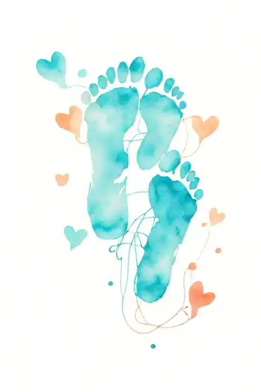 Five Hearts Line Drawing Human Footprints