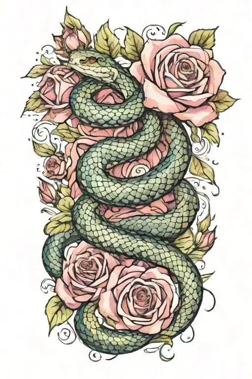 Snake And Roses Intertwined