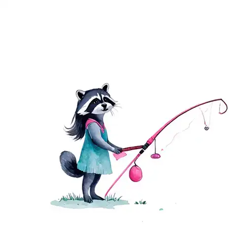 Girl Raccoon With A Pink Fishing Pole