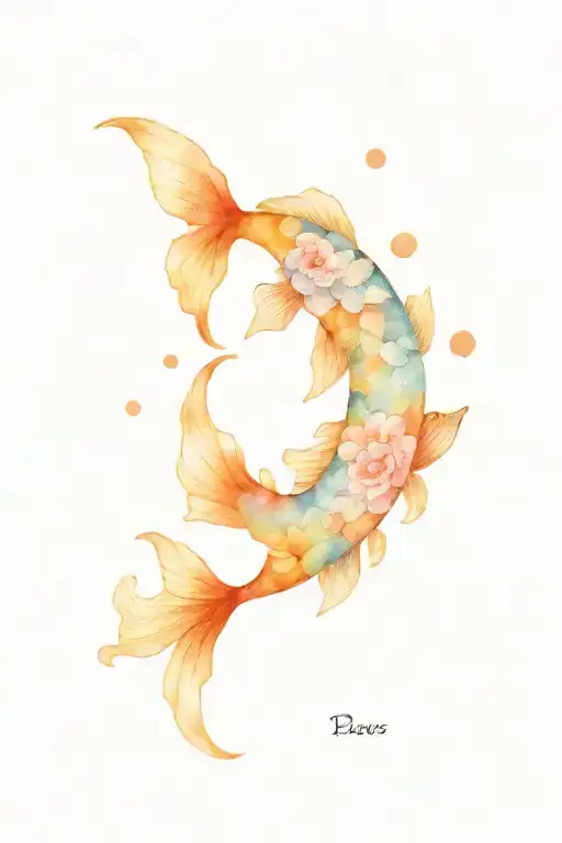 Pisces Fish With Geographic Design Surrounded By Flowers And Waves And Moon