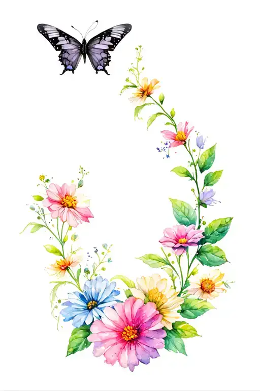 Herbalist Black Godess With Butterfly & Flowers Blooming