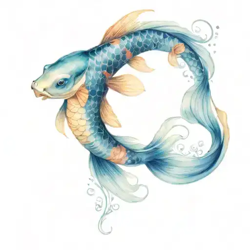 Japanese Koi Fish With Flowers