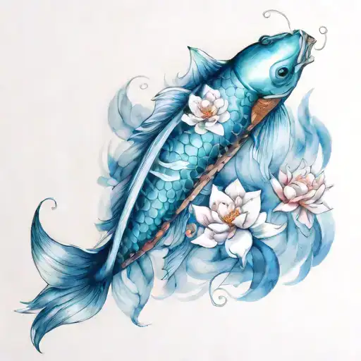 Japanese Koi Fish With Flowers