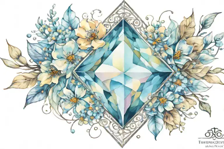 Diamond Shape Topaz Gemstone Surrounded By Curved Flowers