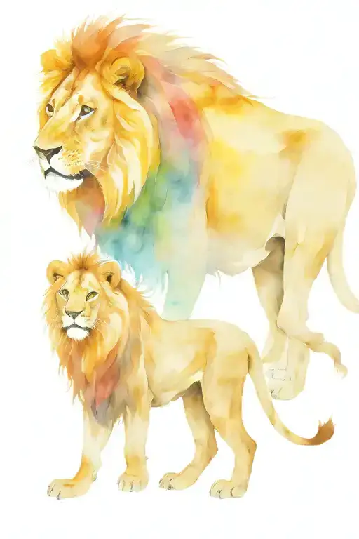 Lion And Own Son Walking