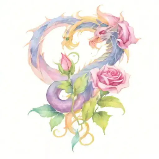 Dragon Wrapping Around A Rose Growing