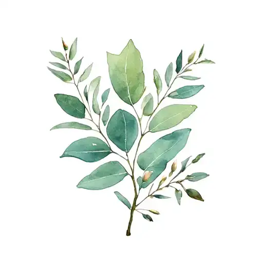 Eucalyptus Leaf And Buds Surrounded By Foliage