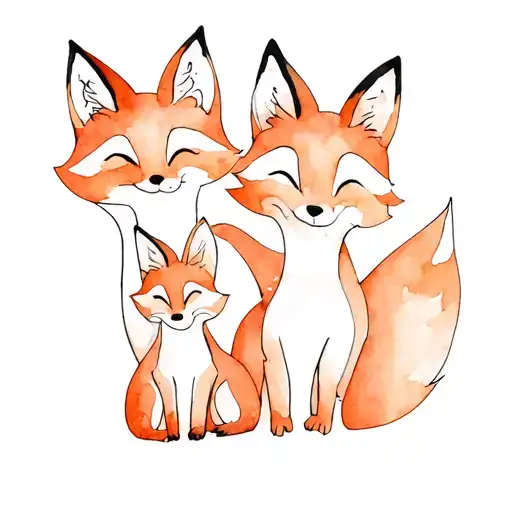 A Family Of Foxes Mom Daughter And Little Son Made By One Line