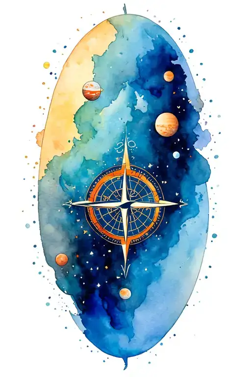 Central Globe And Compass With Scattered Small Planets