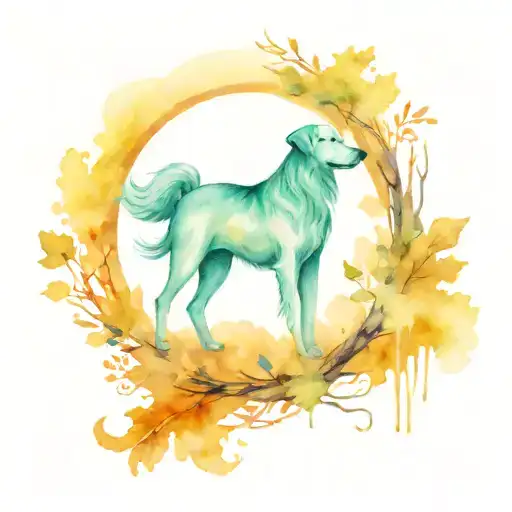 Virgo And Dogs And Forest Scene