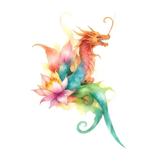 Dragon And Lotus Flower Tattoo On Arm For Women Tattoo