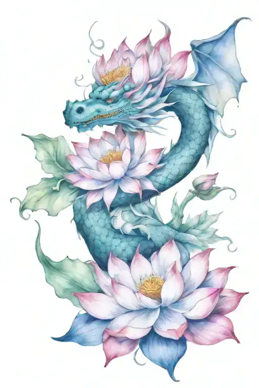 Dragon And Lotus Flower Blooming