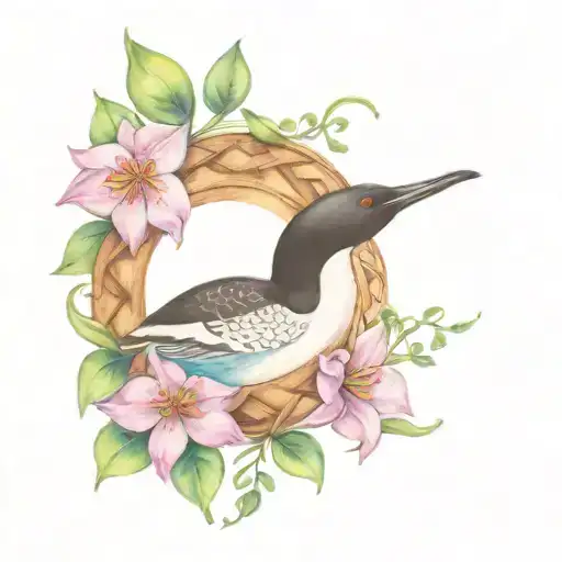 Loon And Trillium Flowers Celtic Knot