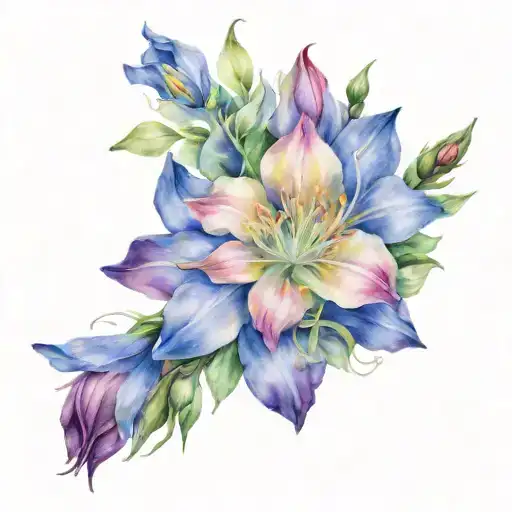 Mountain And Columbine Flowers Intertwined