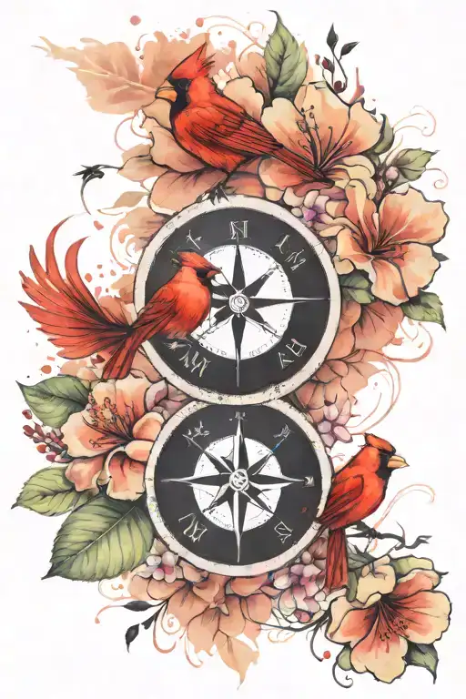 Flying Cardinal Compass Hibiscus Flowers Forearm