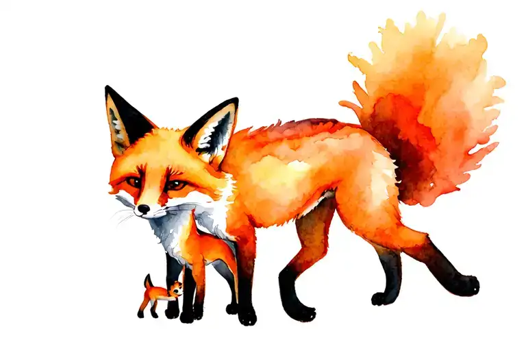 A Father Fox With 2 Baby Foxes Walking