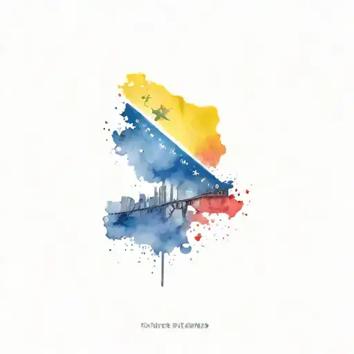 Venezuelan Flag With Salto Angel And The Bridge Of Maracaibo