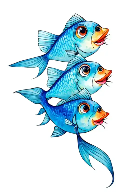 School Of Cartoon Fish With Lashes And Big Lips