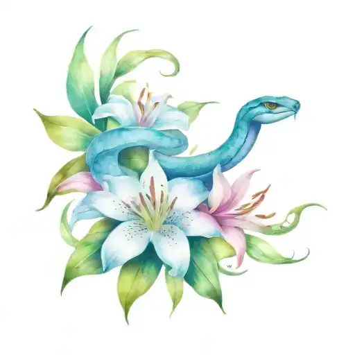 Snake Wrapped Around Lillies Growing