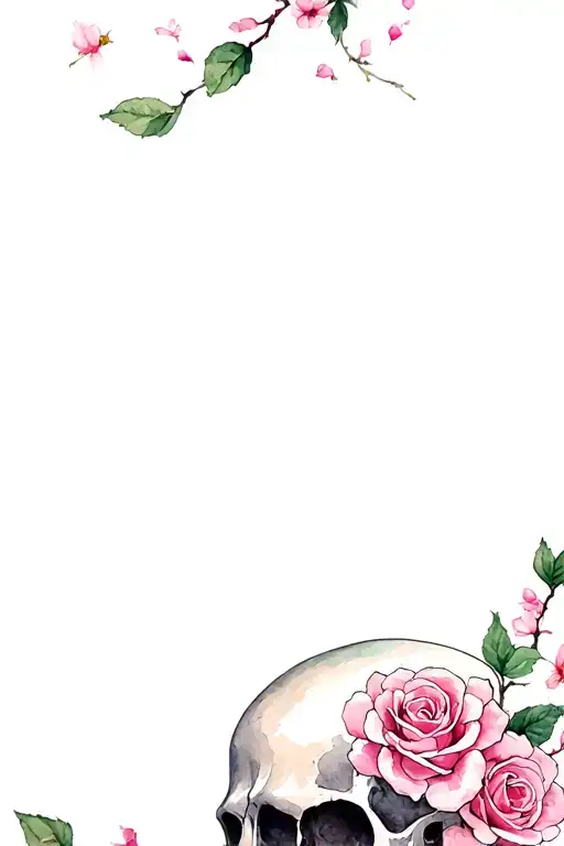 Skull With Roses Blooming Cherry Blossom