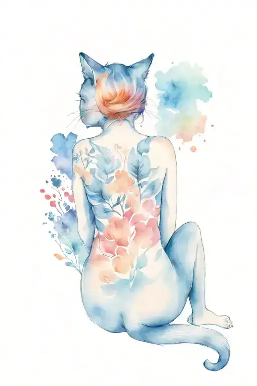 Cat Back View With Woman Sitting