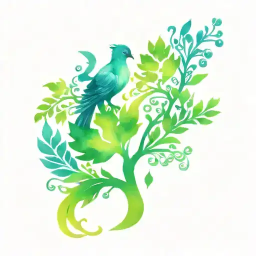 Tree Of Life With Phoenix And Puzzle Piece Leaves And Apples