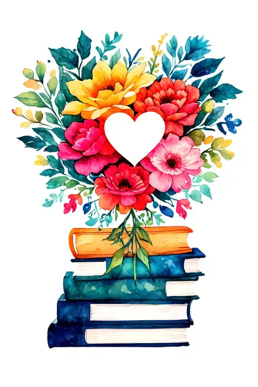 Stack Of Books With Flowers And Hearts Symbolizing Love
