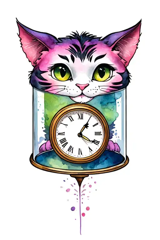 Cheshire Cat With A Smile In A Cylinder With A Pocket Clock In