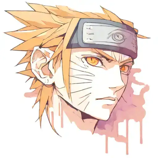 Naruto Face Watercolor Tattoo With Dark Line Abstarct