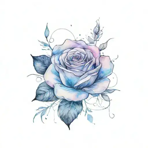 Rose Watercolor Tattoo With Line Abstract Dark