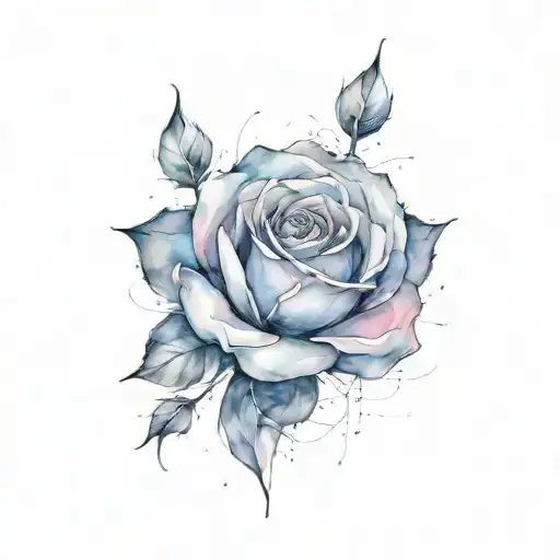 Rose Watercolor Tattoo With Line Abstract Dark