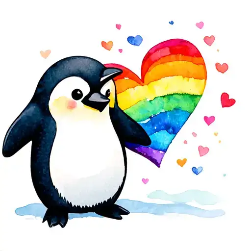 Penguin Holding Rainbow Pride Heart