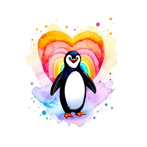 Penguin Holding Rainbow Pride Heart