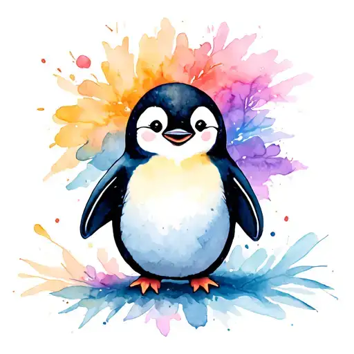 Baby Penguin Rainbow Watercolor