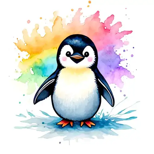 Baby Penguin Rainbow Watercolor