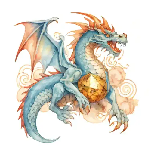Light Blue Dragon Holding A 20 Sided Die