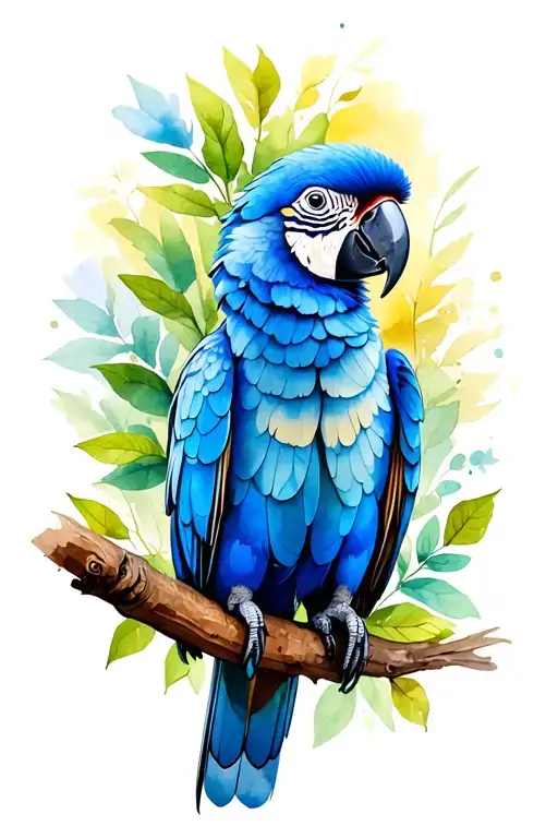 Blue Ara Parrot In A Forest In The Background
