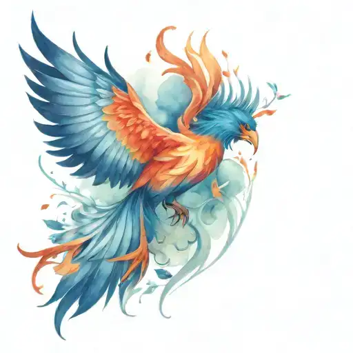 Phoenix With Flames And Flowers