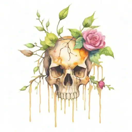 Flower Vine Thorns Dripping Blod Skull
