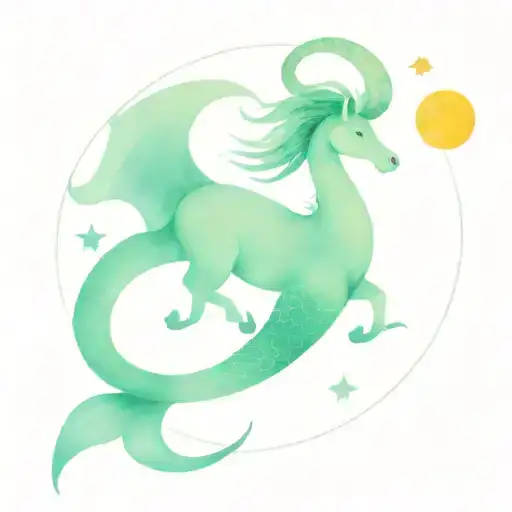 Capricorn Sea Goat Saturn With Sun And Moon With Mermaid Tail