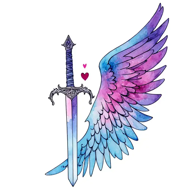 Angel Wing With A Sword In The Middle With A Heart