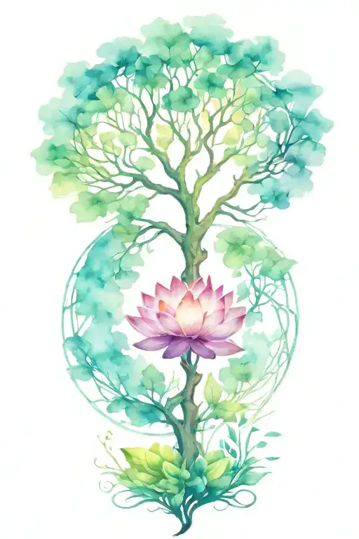Tree Of Life With Lotus Flower On Bottom Part