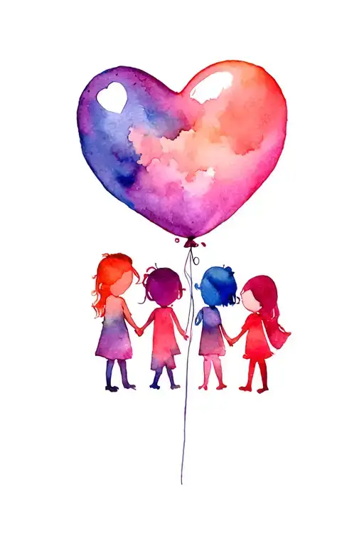 5 Children Holding A Love Heart Balloon